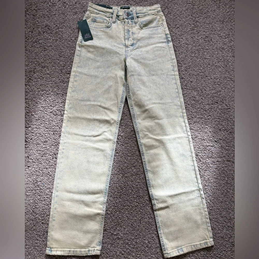 New Wild Fable Lime Green Acid Wash High Rise 90’s Straight Leg Jeans Size 00 24 - Picture 14 of 14